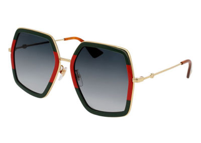 Gucci GG0106S 007 green gold grey 56 Women's Sunglasses